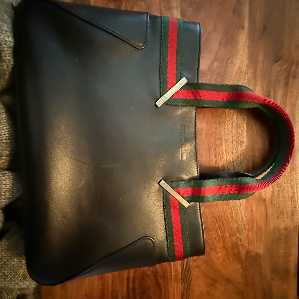 Gucci Black Baby Bag with Red and Green Straps